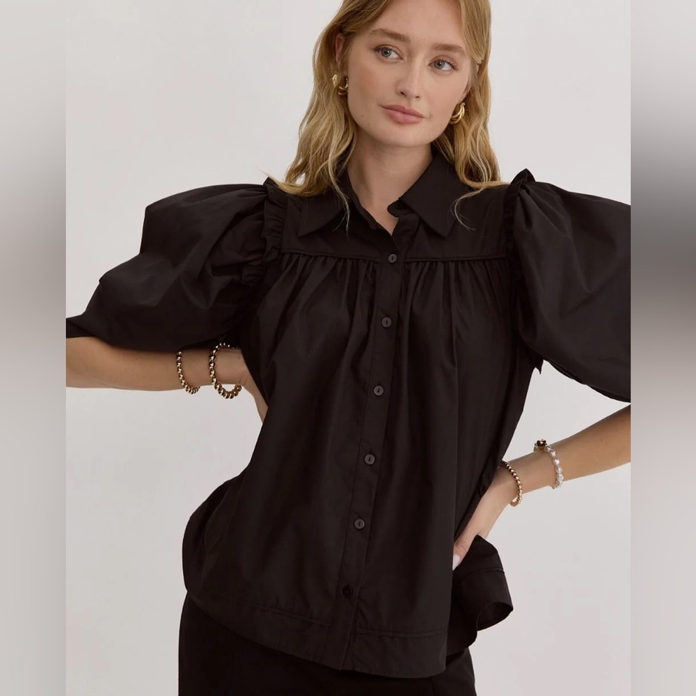 Entro Black Puff Sleeve Blouse